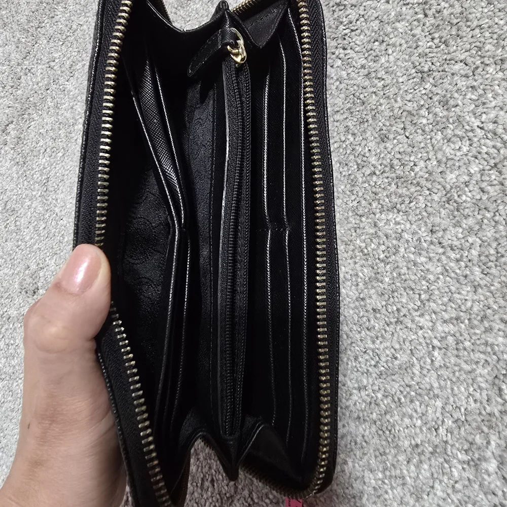 Michael Kors Continental Black and Gold Signature Logo  Zip-Around Wallet